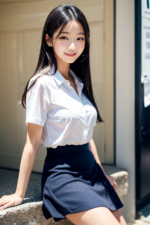 Asian women with skirt and long stockings