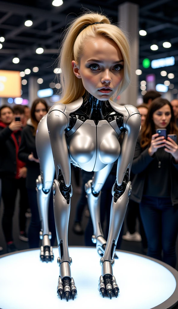 there is a robot standing in front of a painting on an easel, portrait of a hungry artist, Humanized Humachine Experiment, robotic anime mixed with organic, Female Robot, Designed like a ghost in the shell., Fully robotic!! Girl, robot Girl, beutiful white Girl cyborg, perfect cyborg woman, gynoid cyborg body, Cyborg fashion model