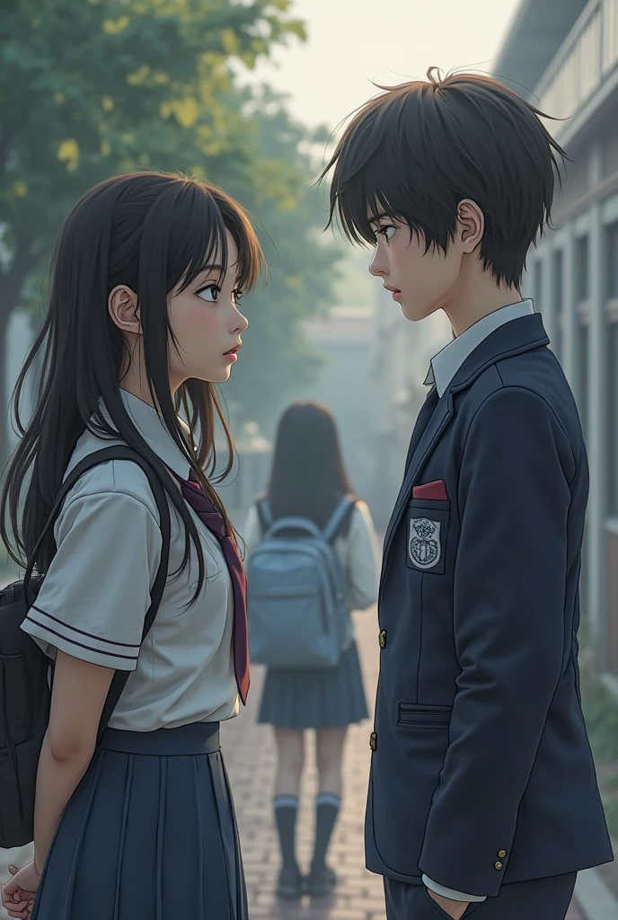 quadratic element,couple,school ground,SakuraNS,petals,affectionate,Staring