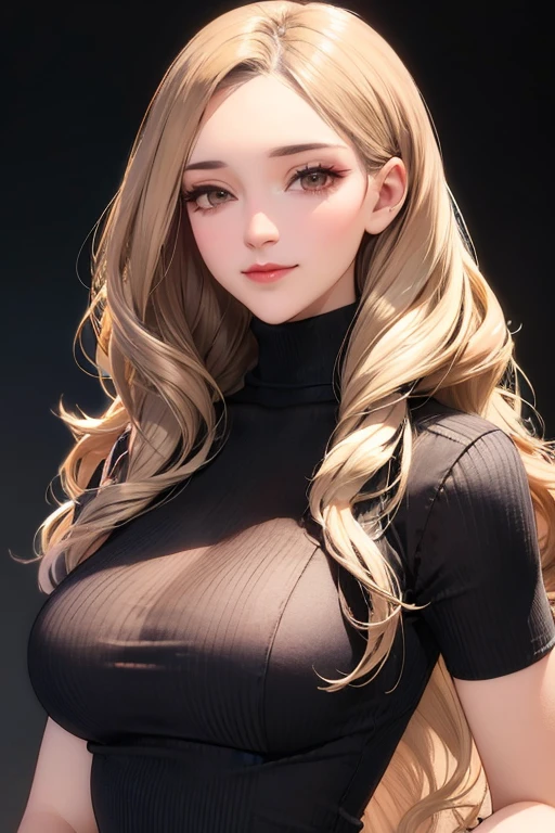 best quality, ultra high res, 1girl, sleeveless blue button shirt, black skirt, black choker, cute, (Kpop idol), (aegyo sal:1), (golden blonde hair:1), long braided hair, ((puffy eyes)), looking at viewer, (((full body))), wide view, facing front, glow skin, smile, thick ass