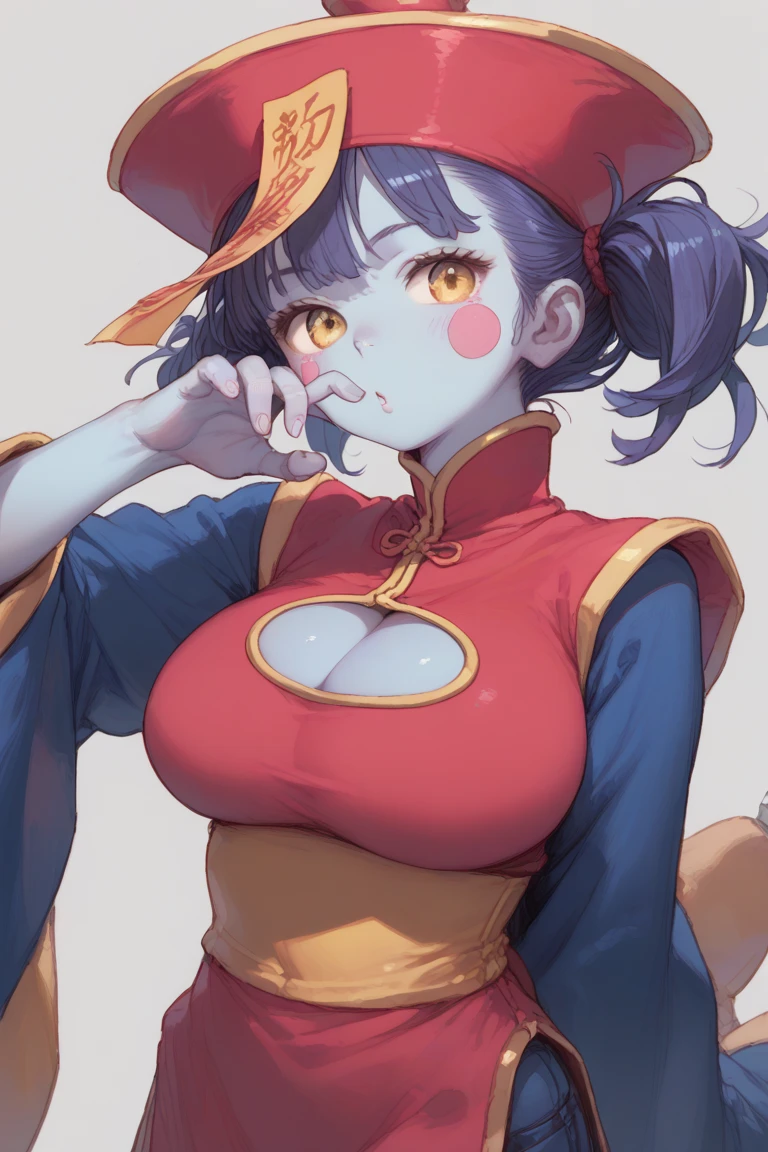 Une femme, 25 ans, mangas, cheveux longs, cheveux multicolores, aux seins nus, details, kimono multicolore, Masque Kabuki