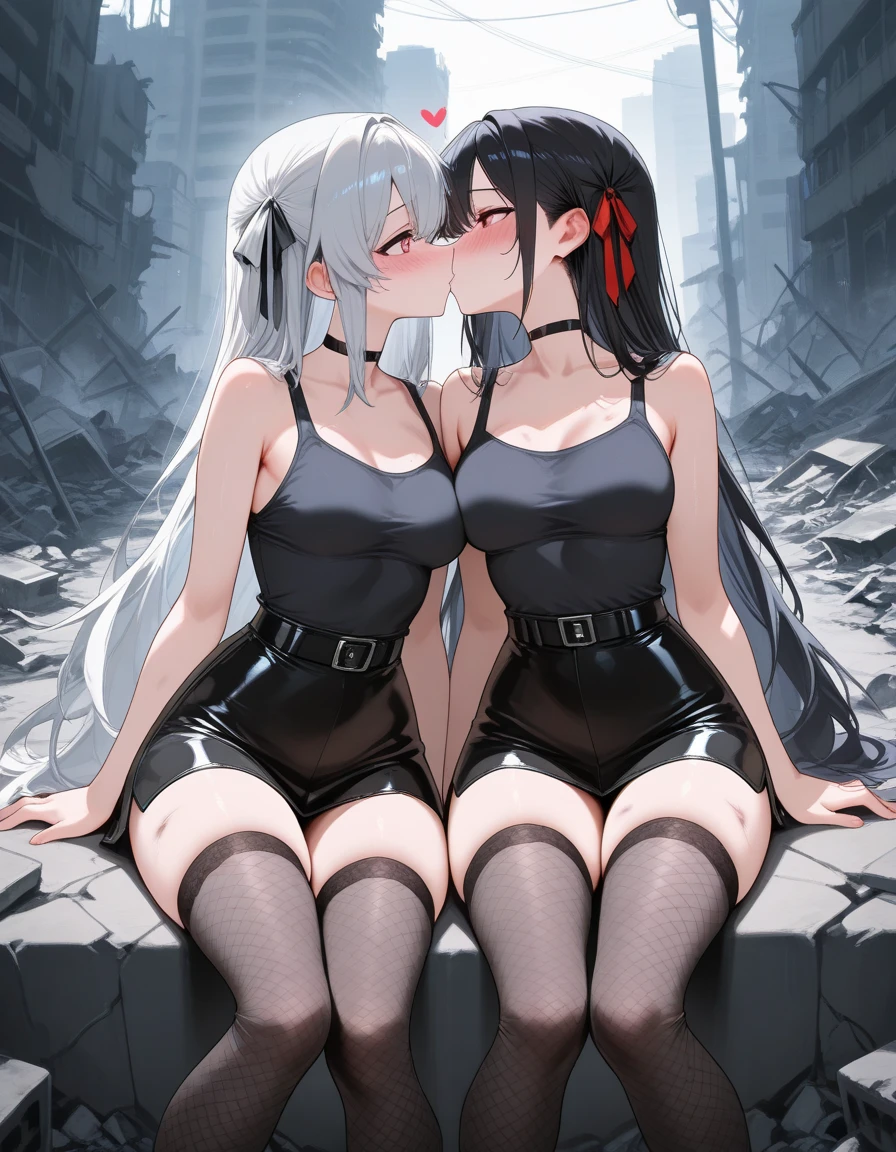 Sex between two girls handcuffs Policewoman and prisoner arrest white off shoulder black flared skirt