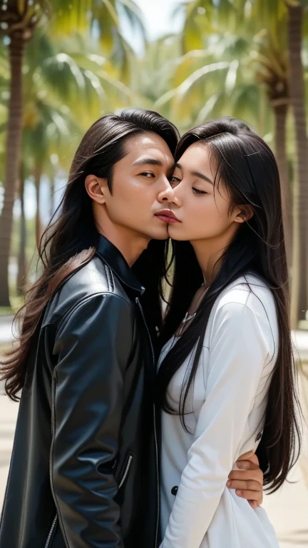 A handsome young couple with long hair and a beautiful Korean girl.,Both naked,A young woman kisses a man's penis in the living room..Perfect body,fingers,Complete toe,big penis.