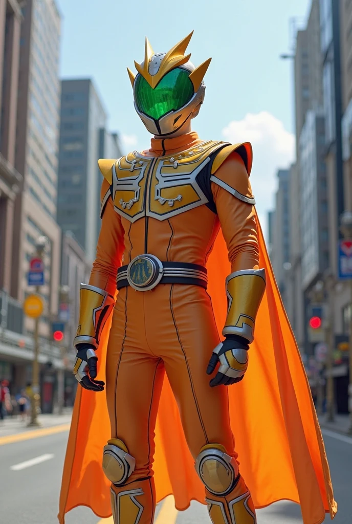 1boy, full body, Illustration, cinematic light, high resolution, best quality, ultra-detailed, masterpiece, power suit, powerranger, suit, kingohger, holding sword,
