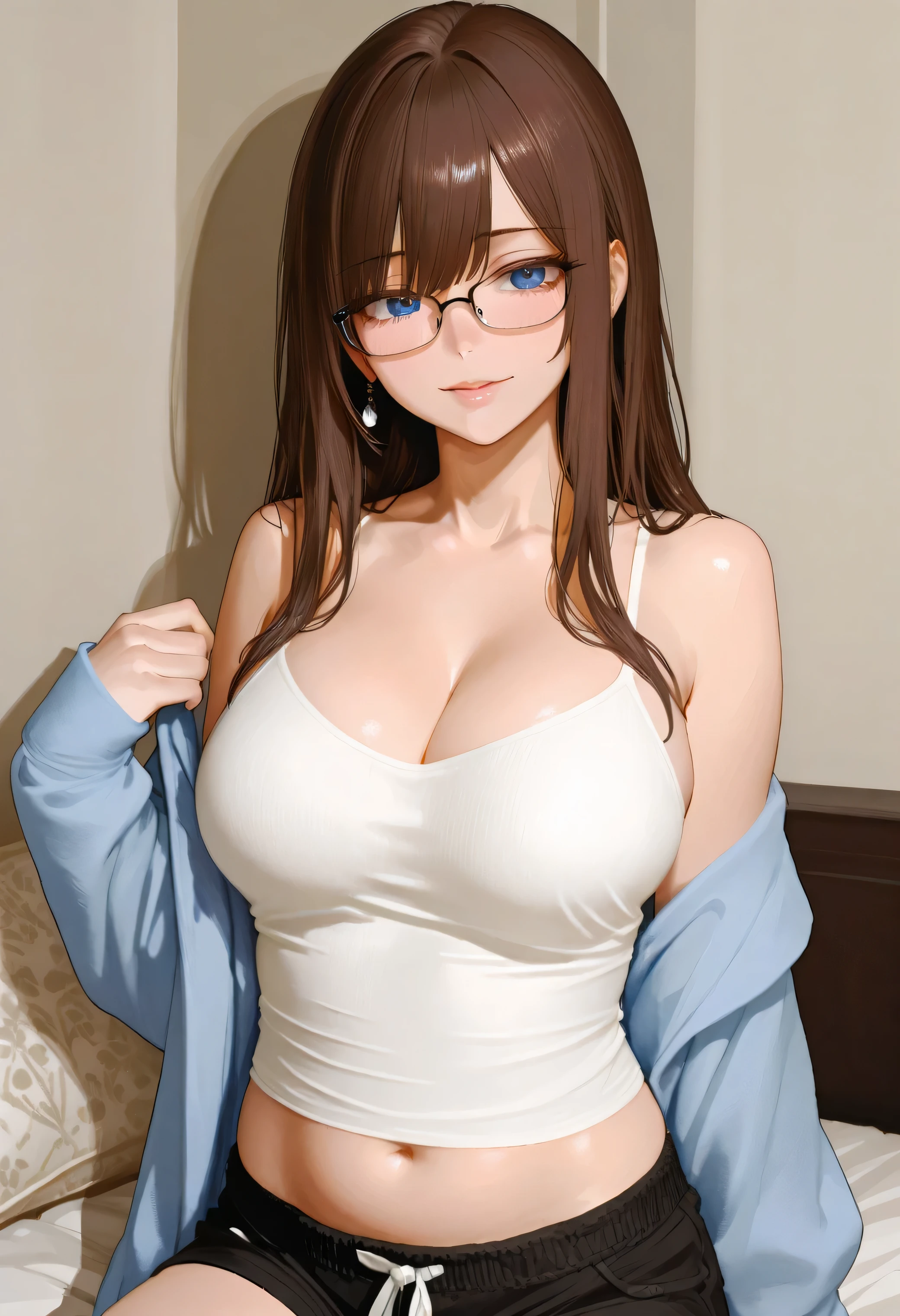 a close up of a woman in a blue lingerie posing for a picture, with glasses, japanese model, sexy girl, Yoshitomo Nara, spectacled, beautiful asian girl, with glasses on, sophisticated gravure idol, sexy :8, young sensual gravure idol, ayami kojima amano, deayami kojima