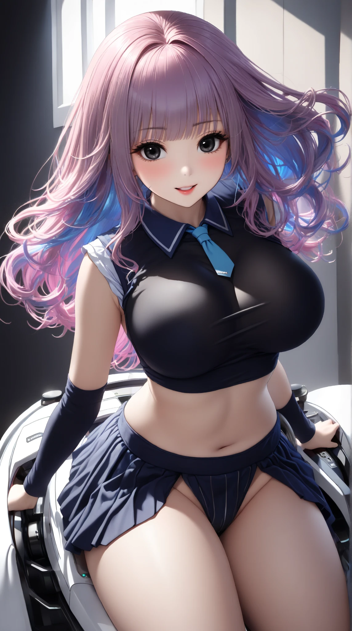Cute beauty Denim Shorts Multicolor Pattern Multicolor From the top Cleavage chest Angle Up crouching down Puffs out the cheeks