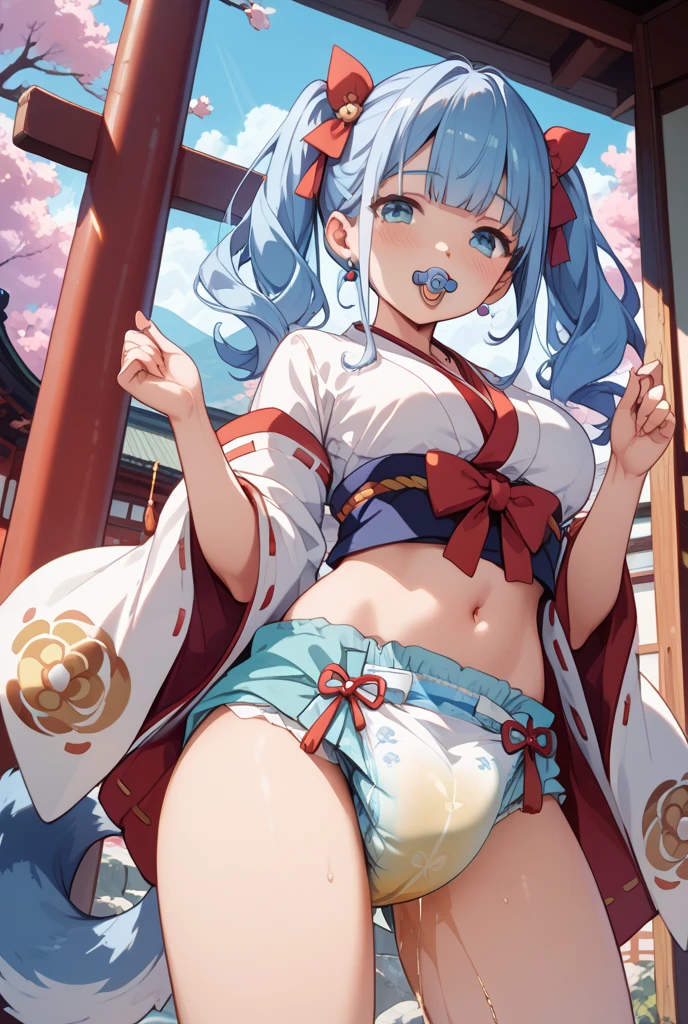 ((masutepiece)), ((Best Quality)), (Ultra-detailed), ((kawaii)), Cute, (lovely), ((Sexy)), (Ero), ((Extremely detailed)), 4K, (8K), Best Quality, (Beautiful), Illustration, Anime style, Painting, Dynamic Angle, Full body, full body Esbian, from below looking up, Shrine of Japan, Sit in the precincts, Open your legs, Gradation, full body focus, Dim Shrine, Cute s, 1girl in, Solo, shrine maiden, Hair of randomly selected colors, Randomly selected beautiful colored eyes, ((Beautiful eyes)), White-skinned, Randomly selected hairstyles, Buttocks, Big breasts that are about to burst, Smirk, grin, (blush), sparkling effect, Lens Flare, shiny-glistening, gleaming