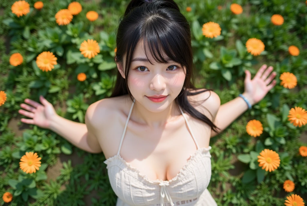 (((Exposing the breasts:1.6))),(((Exposing the breasts:1.6))),(((Exposing the breasts:1.6))),masterpiece, Highest quality, 8K, Absurd, Beautiful medium long bob hair,Woman in her late 20s, That shy expression is cute, (Sensual Style),((Seven episodes were filmed.........:1.4)), (Completely naked:1.5), No makeup, The near road and the far road, Written boundary depth, Surreal, High resolution, photograph, Sharp focus, Face lamp, Dynamic Lighting, highest detailed, ,Extreme detaileds、Super detaileded、detailed、Real Skin、elegant features、Positive and optimistic、(The background is a colorful flower field)
