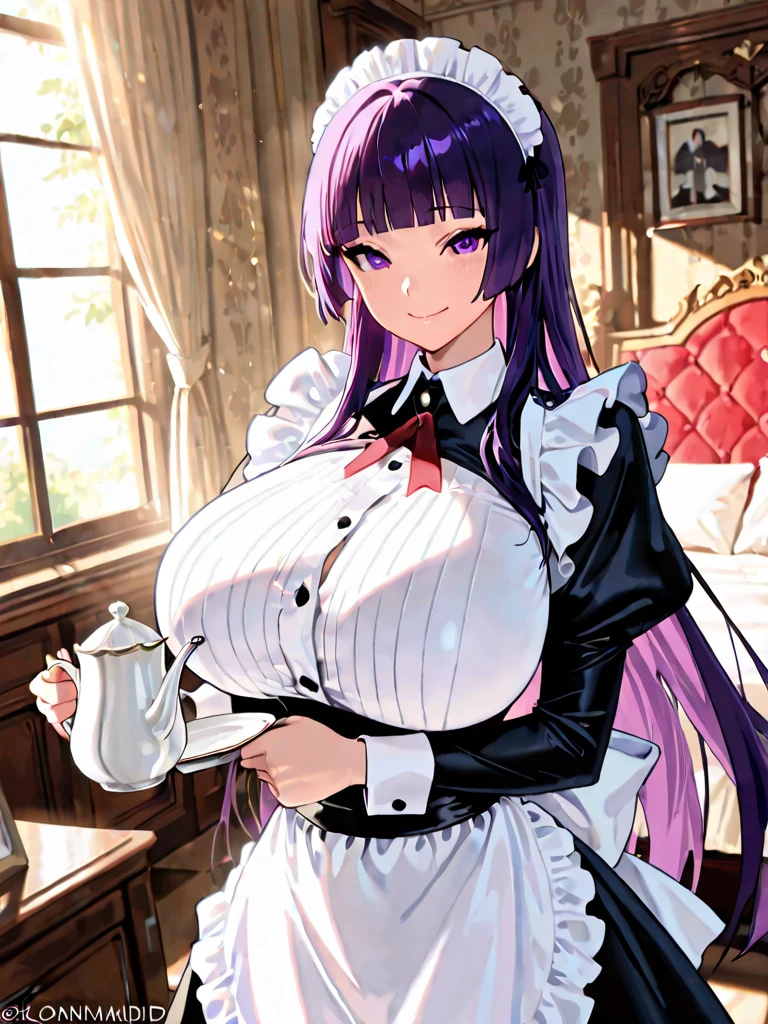 Absolutely beautiful woman，Sitting，huge tit，(the maid outfit)