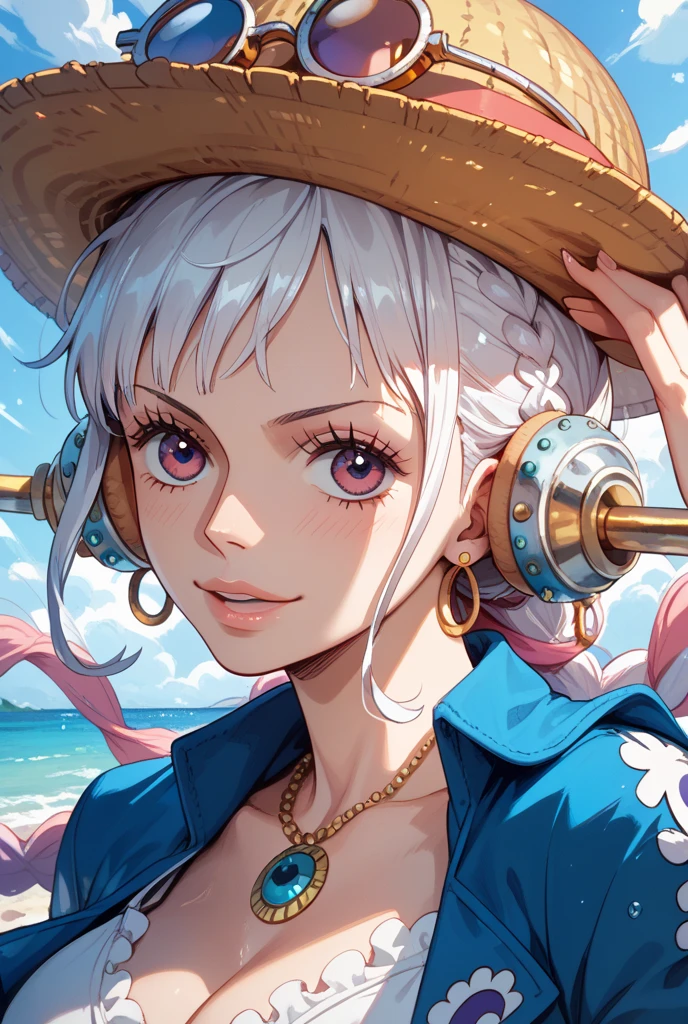 Nami one piece, long white hair, slanted and white eyes, whole body