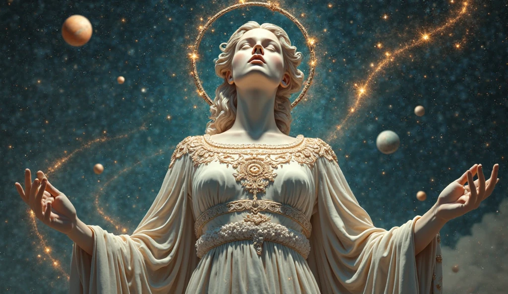 /imagine prompt: Illustration of a female Greek statue for a sticker with a holographic background, em negrito estilo de contorno, bordas irregulares, Lixo, sombreamento claro --v 5.2