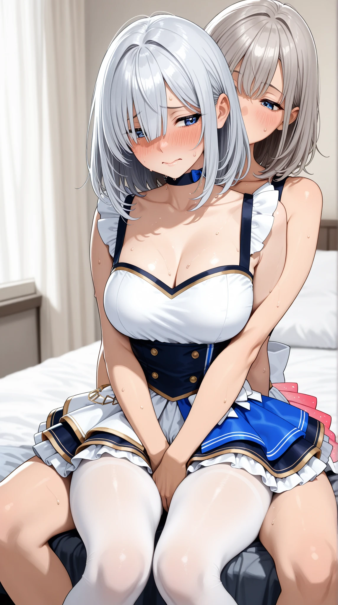 POV Fuselage Grab, ((SEX)), Lying, 1girl in, moaning, (is crying), (Spread legs), Arms behind your head,(((penis: into pussy: blood stained))), ((Broken Paladin Armor)), (Female knight:1.3),(s Armor:1.3), (motion blur:1.7), (blue hair), (bobhair), (bob head), (short hair), (straight hair), (blue eyes), (large full breasts:1.3),(thighs thighs thighs thighs:1.1), Large breasts, (round breast),
