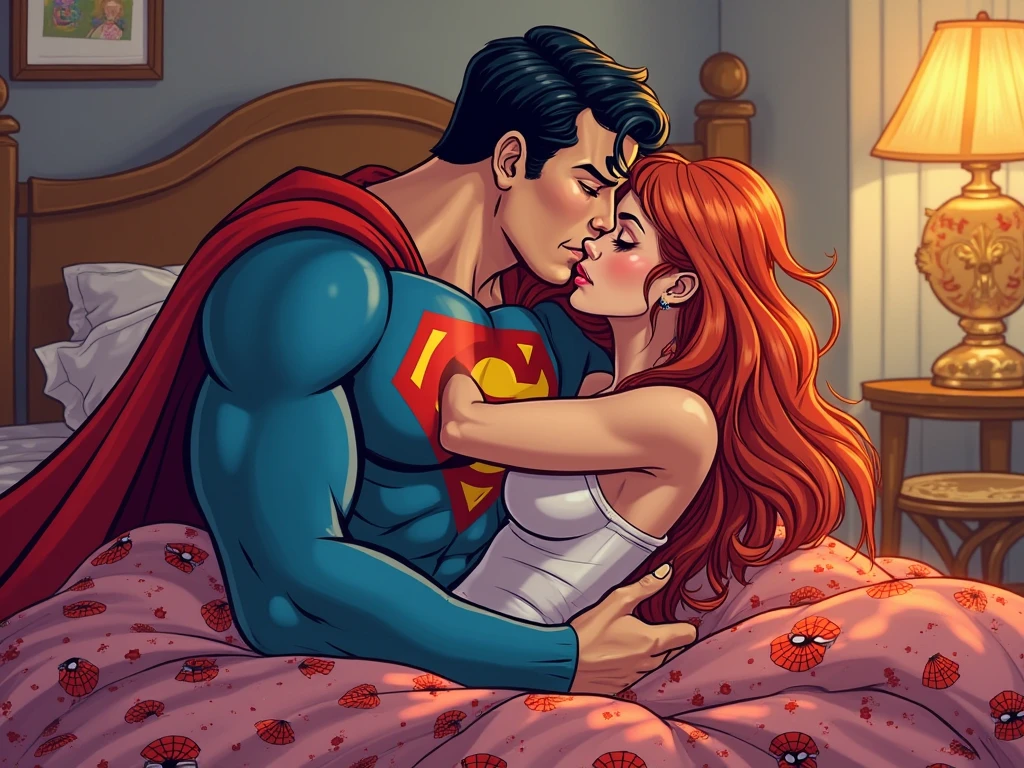 Poison Ivy getting fucked from behind by Superman, High quality, best quality, masterpiece, nsfw, 1boy, 1girl, mature woman, curves, white coat, woman getting fucked from behind by Superman, laboratory, long wavy redhead hair, green eyes. screaming orgasm. cleavage. rolled up sleeves, side view