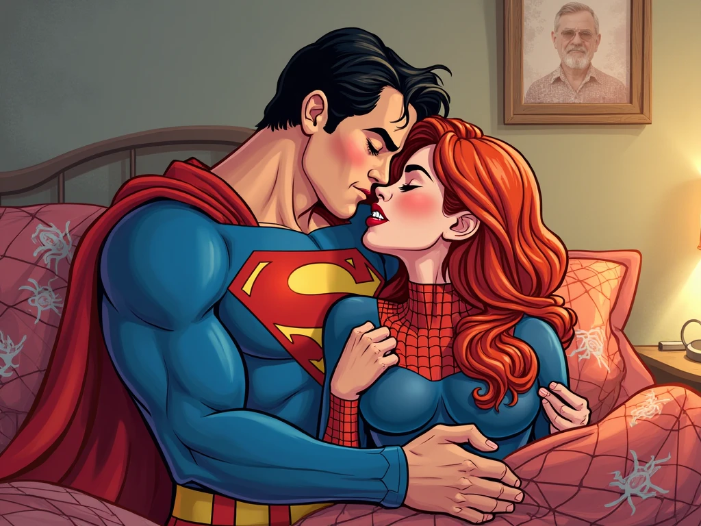 (((Poison Ivy))), (((Superman))), High quality, best quality, masterpiece, (1boy, 1girl), (hetero:1.5), mature woman, curves, long wavy redhead hair, green eyes. cleavage. (((woman completely nude))), nsfw, lots of cum, cum in face, facial, huge cumshot, projectile cum, ejaculating, cumming everywhere, (((hair grabbing, grabbing another's hair, sex from behind)))