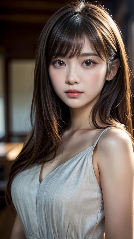 best quality, face focus, soft light, ultra high res, (photorealistic:1.4), RAW photo,
1japanese girl, solo, cute, (pupil, lights in the eyes), detailed beautiful face, (small chest),(high resolution detail of human skin texture),
(long hair),
indoor,
Damask Shirt Dress,
(portrait)