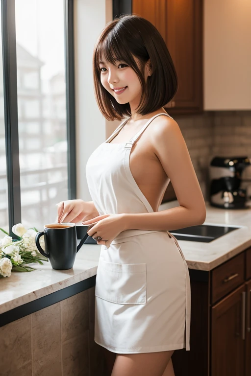 score_9, score_8_up, score_7_up, best quality, masterpiece,realistic eye, big breasts,cowboy shot,
Japanese girl, (Highest quality, 8K, masterpiece: 1.3), Beautiful woman with perfect figure: 1.4, Dark brown hair, Wearing a pendant, Wearing an apron, In the kitchen, Highly detailed face and skin, Fine grain, double eyelid, Big Breasts, smile,