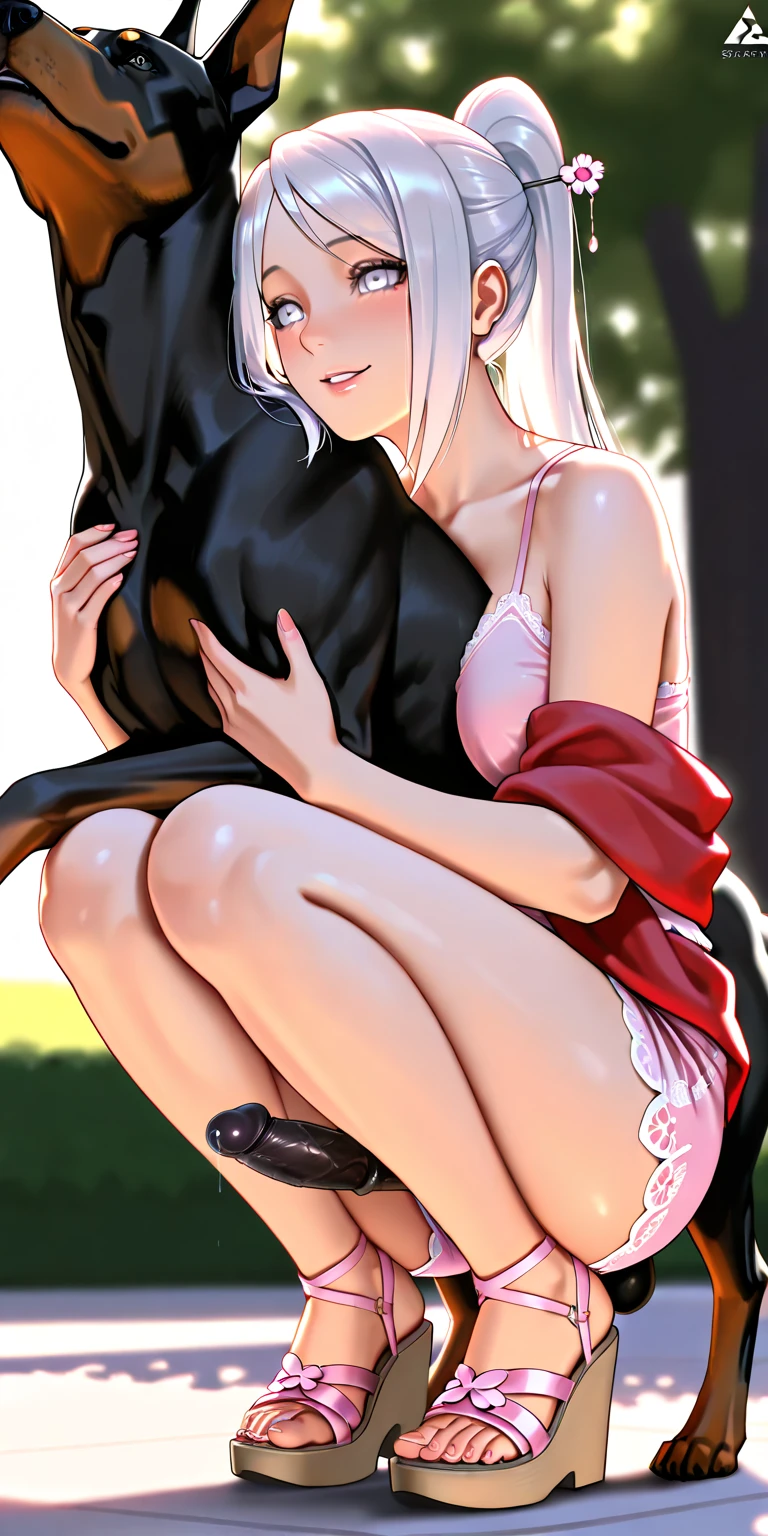 Super best quality、Ultra-high resolution、Beautiful details、Ultra HD quality、1 girl、9 year old pretty girl、Young Girl、Completely naked、pubic hair、clitoris、Medium sized breasts、Blonde、bestiality、Doggy style sex、Being by a dog、Animal Sex、having sex with a dog、Dog penis in pussy、Panting expression、Moist with tears、A large amount of love juice is dripping from the pussy、Beautiful pink nipples、Low - Angle