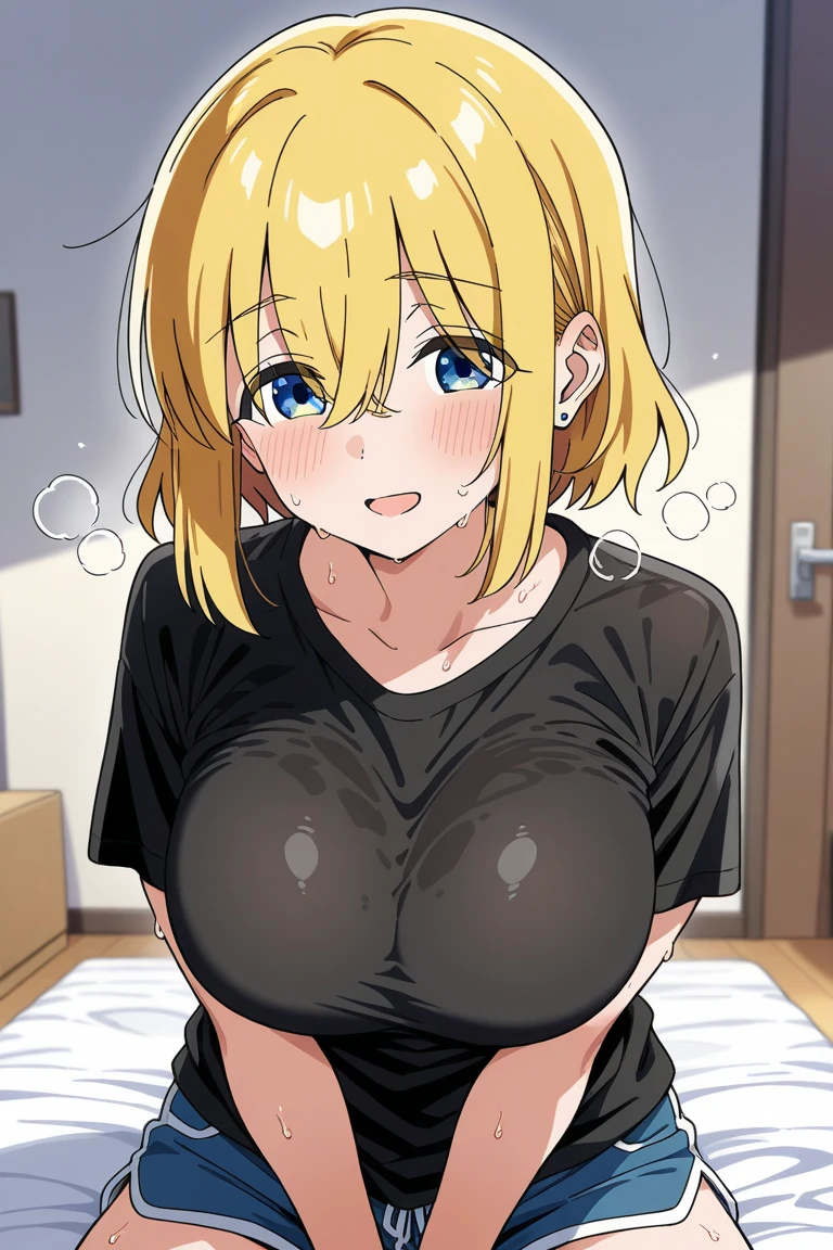 masterpiece, Highest quality, High resolution, (Artificial Human Room No. 18),1990s \(style\),(E-cup beautiful breasts)、height: 170cm,vapor、Muscular、((Sex))、(Perverted scenes of men and women having Sex),(nsfw),(penis),(M-shaped legs),Exposed vagina、Inserting the penis into the vagina,Semen overflowing from the vagina,couple,Anime-style painting style, Blonde, blue eyes, (Orange karate uniform), Pearl_necklace, bracelet, short hair, Short sleeve, Earrings,Composition focusing on the upper body,(Cool face)、(Pointed Eyes),(Ecstasy:1.3) ,(Last:1.2),(Vulgarity:1.3),(It's a mess:1.1),(vapor:1.1),(Wet:0.8),(trembling:0.8),(tears:0.7) ,(Drooling:0.6),(Sweat:0.8),Sleep on your back