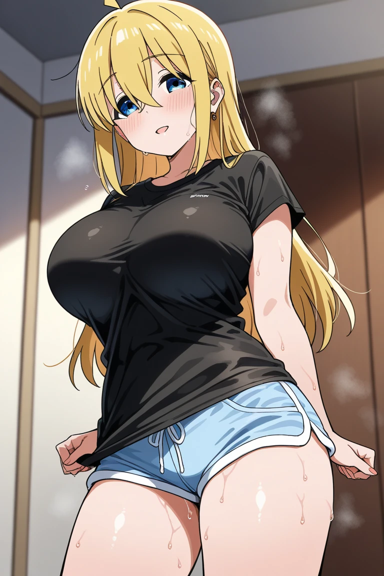 (high quality,Very detailed:1.37, High resolution), Woman, Serval Landau, jeans, large breasts, wetting herself, (standing:1.5), embarrassed, humiliation, (sweating:1.5), (blushing:1.5), Meticulous details, (extremely detailed eyes:1.37)