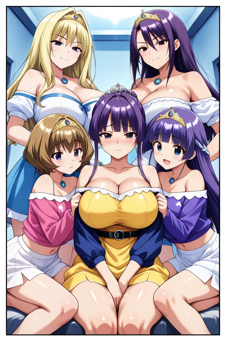 (I'm a human woman-queen whom is the sole sovereign ruler of my kingdom of goblin-folks), I'm being pinned on the wall, queenly green dress with vwey extremely generous cutout, brunnette-chestnut middle-long hair, queenly tiara, sexy sweaty glistening armpits:1.2, stilletto queenly high-heels, ((midnight)), (at isekai-fantasy castle hall at midnight), feisty woman, anime cels style, best quality, high resolution, 1girl, inspired by ntrman's work: queen who adopted a goblin, sweating, (bountiful very generous breasts), swaying breasts:1.1, fleshy build, big thick arms, beautiful face, middle-long luscious brunnette-beige hair:1.1, half-lidded eyes, light-colored pupils, motherly determined face, [motherly face], Beautiful long legs, Beautiful body, extremely fertile motherly's body-shape, Beautiful Nose, Beautiful character design, bangs, purple eyes, (bushy pubic hair), (i'm bwing pinned on the wall by goblins), (my arm is swaying hair enticingly:1.1, (looking at viewer), cowboy shot, front-view full body photo:1.1, BREAK, ((with group of goblins)), (very dynamic view), -auto