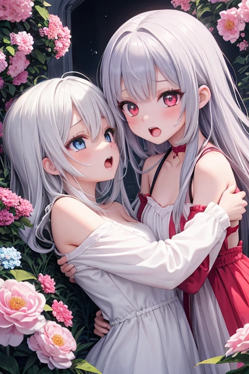 White Hair、Pink Eyes、Short Hair、laughing、Only one girl、alone、Cute、Face is close、Night、laughing、At the bed、Blushing、Erotic、Stick your tongue out、Only one person、Sweating、Excited