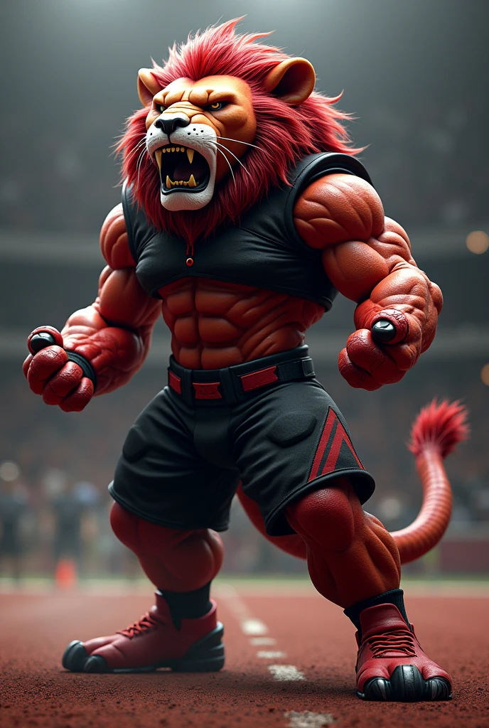 Lion with muscular man body wearing Nike sportswear