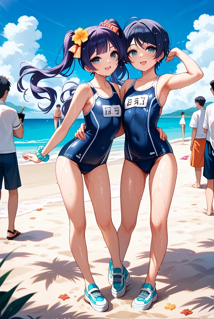 high quality,Cute Girls,School Swimsuit,Small breasty nipples are erect