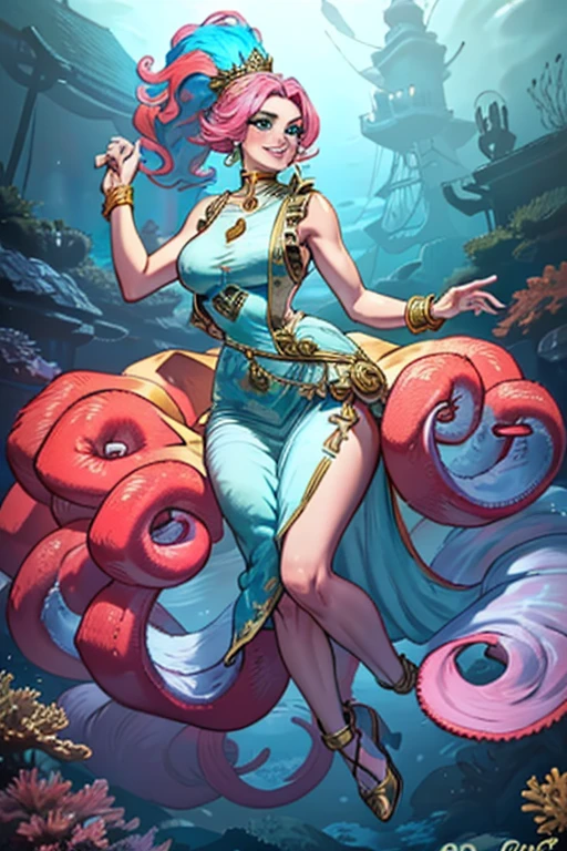 women are,Golden red hair,Forehead,Chinese style,mermaid,Red Scales,huge ,小mermaid,shell bra,Princess Crown,Pearl decoration,gem,Undersea background,In the water
