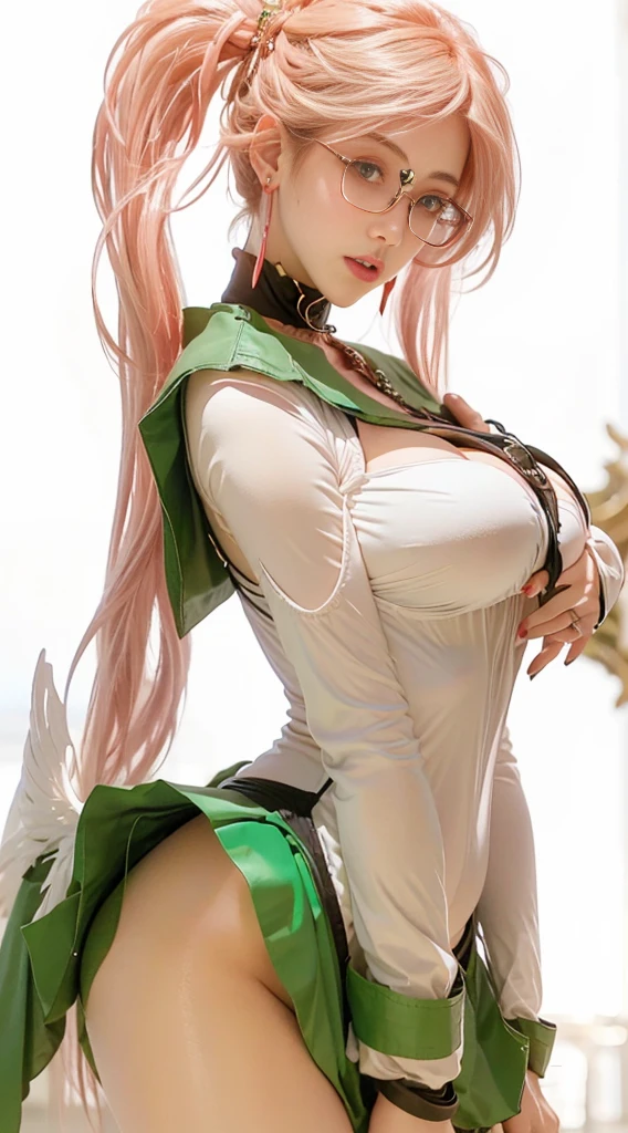 masterpiece, best quality, (realistic,photo-realistic:1.4), (RAW photo:1.2), extremely detailed CG unity 8k wallpaper, delicate and beautiful, amazing,finely detail, official art, absurdres, incredibly absurdres, huge filesize, ultra-detailed,extremely detailed eyes and face,light on face,alice zuberg,(little smile),(blonde hair:1.4),(long hair:1.4),(ponytail:1.4),(wearing green lingerie:1.5),(nature background:1.4),(tentacle on body:1.5)