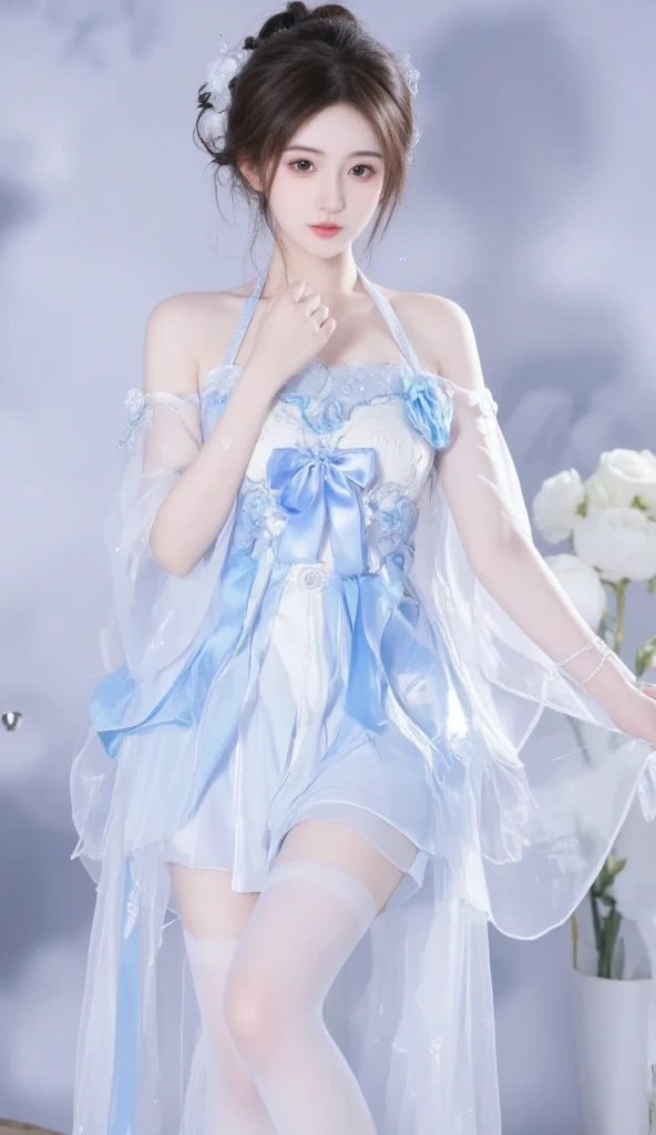 1 girl,Light blue long hair,blue eyes,White clothes with blue decoration,Lots of shiny white butterflies, Night Sky, magic lights,High Fantasy,anime art wallpaper 4k, Beautiful anime artwork, Beautiful anime art, Beautiful fantasy anime, anime wallpaper 4k, Beautiful digital art,(High Contrast)、squat