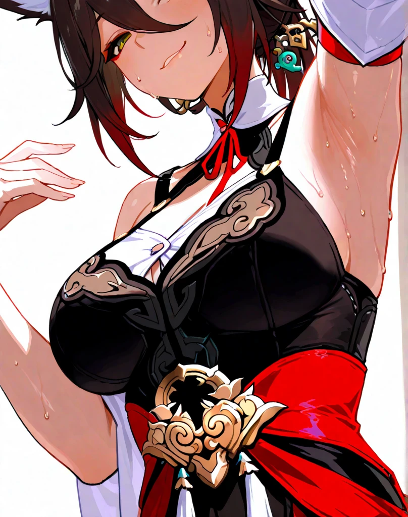 score_9, score_8_up, score_7_up, score_6_up, score_5_up, score_4_up, BREAK 1girl, ((muscular body:1)), intricate, (eyeliner:1.2), looking at viewer, detailed background,huge breasts (masterpiece, high quality:1) Beidou (Genshin Impact), Red Traditional Chinese Wedding Qipao Dress, thick thighs focus, side profile, big ass, muscular thighs