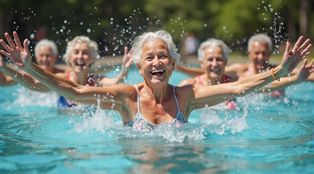 elderly people doing water aerobics