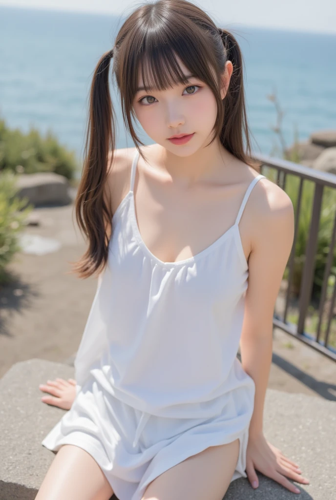 score_9,score_8_superior,score_7_superior,8K, High resolution, 5 years old、beautiful girl, bright black hair, Thin Hair, Small face, cute、Highest quality,Japanese face、small mole on the corner of the eye,((Puffy eyes))、(superior目づかい)、Short Bob、Look at the opponent、Beach、口角superiorがる、Beautiful legs、Flower Hair Ornaments、sexy、Sensual、Blushing、Masturbation