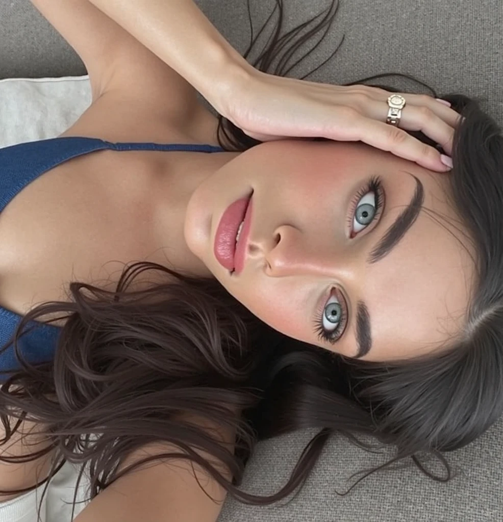 Arafed woman in a blue bikini top and a blue tie, blue symmetric eyes 24yo, com olhos azuis brilhantes, with pale skin, com olhos azuis, com cabelos longos e olhos penetrantes, freckled pale skin, com sardas, ela tem olhos azuis, olhos azuis claros, menina sexy com olhos verdes, sardas fofas, olhos azuis bonitos