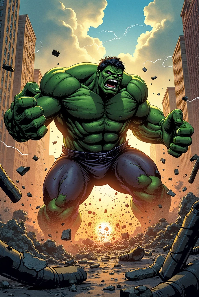Hulk (corpo inteiro). Pintura estilo: "impressionismo", com cores vibrantes bem definidas em 8K. Paint in such a way that the characters are easily recognizable and reveal the perfection of the characters' facial expressions.