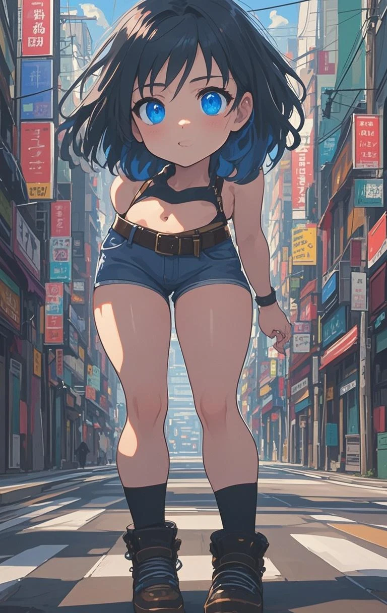 90's giant girl on the road of the big city girl in bikini swimsuit female giant giant girl Whole body sneakers Destroyed skyscrapers Destroyed cars Crowd Unreal Engine, ,anmnr,giantess,giant girl,Big city, valley between buildings, h
