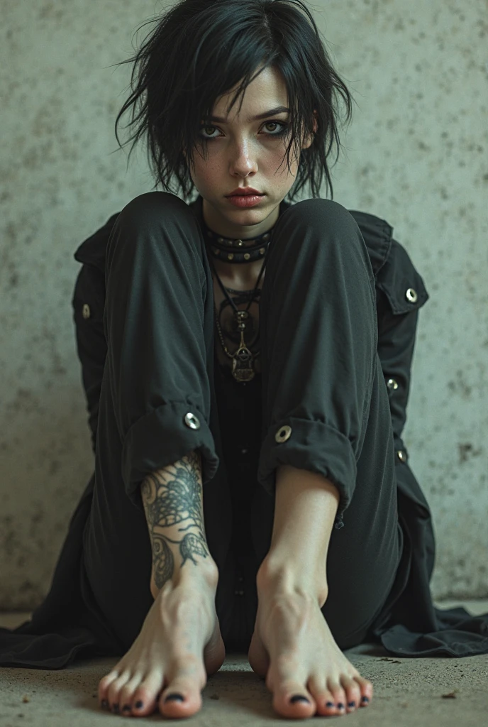 there is Idol、Young and skinny gothic punk girl, with a tattoo on his back sitting on a bed, yakuza tattoo on body, by Tadanori Yokoo, geisha tattoo, nobuyoshi araki, by Otake Chikuha, by Kanō Naizen, by Kanō Tan'yū, oriental tattoos, araki, araki nobuyoshi