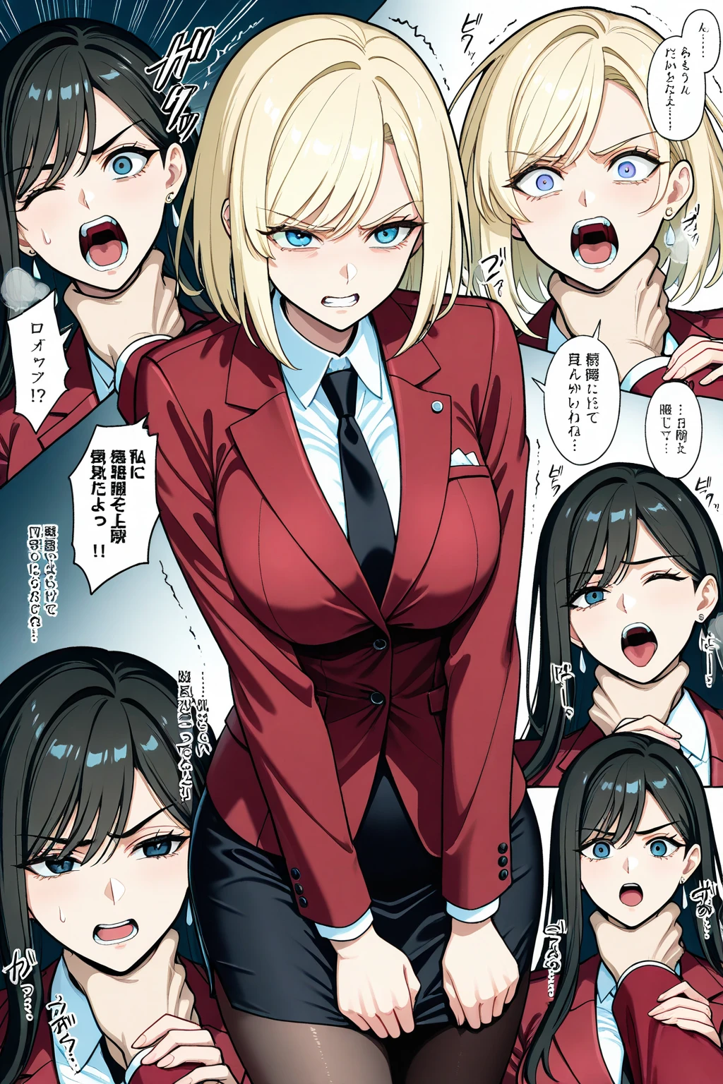 There is a gang bang in the office and all women are fucked on the tables in office clothes
