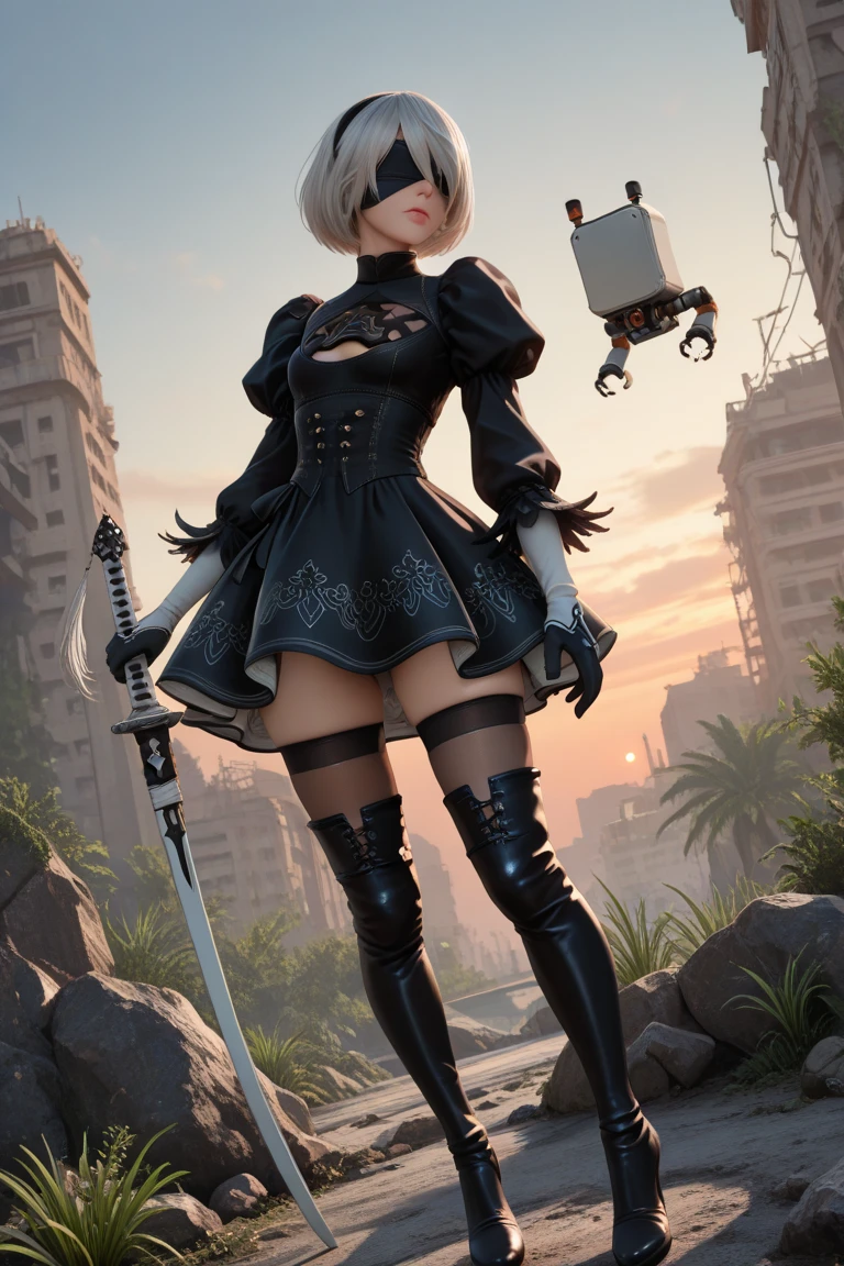<lora:add_detail:-0.4>  <lora:n_2b:1.2>
n_2b wearing 2b outfit, in a  desert with robots and cactus in the background,
(masterpiece, best quality, ray tracing, volumetric lighting, ssao shadows, detailed, intricate),((from back))