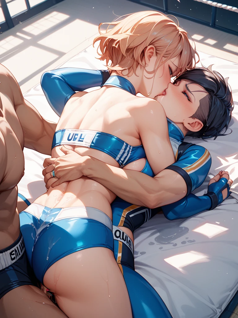 score_9, score_8_up, score_7_up, source_anime, ((((face to face, hug, sex)))), kiss, toes, standing, (((wrestling ring)))), ((1shota boy)and(1 girl)), (hetero), (1shota boy,short stature:1.4), ((((shota boy is 10 years old)))), small penis, undercut, ((((He looks smug)))), ((((1 girl,short stature)))), girl is 8 years old, (slender body:1.4), (long hair,two side up),aqua hair, aqua eyes, pale skin,shiny skin, ((((flat chest)))), covered navel, collarbone, pale skin,shiny skin, ((She wears aqua competition swimsuit)), (((She looks rolling eyes))), (((She looks ahegao))), (trembling), (cum on clothes:1.4),cum on body,excessive cum,cum facial,bukkake,cum on hair,cum in pussy, clothing aside, clothed, text,