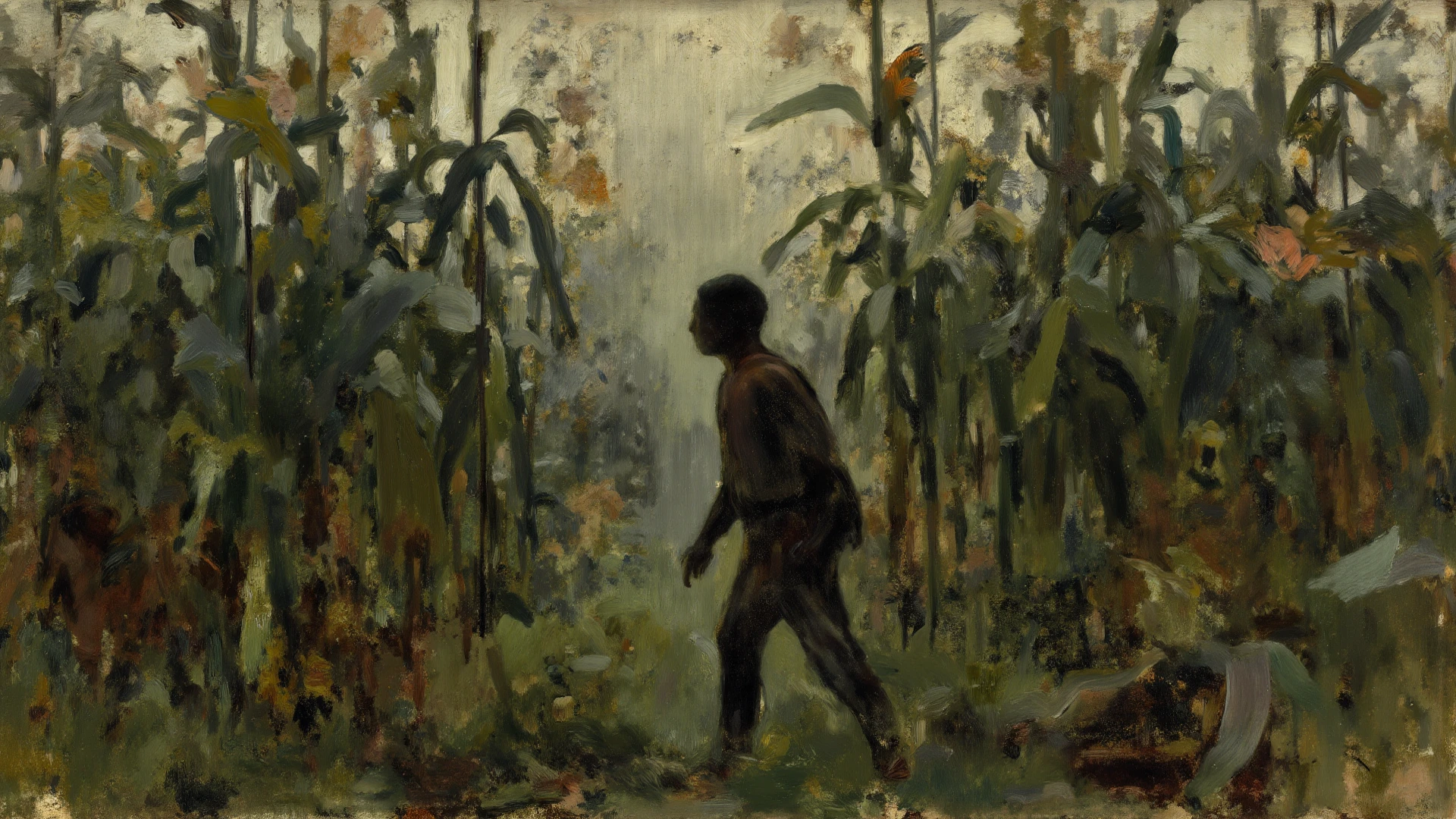 A oil painting, man, naked, a vineyard in the background, walking,