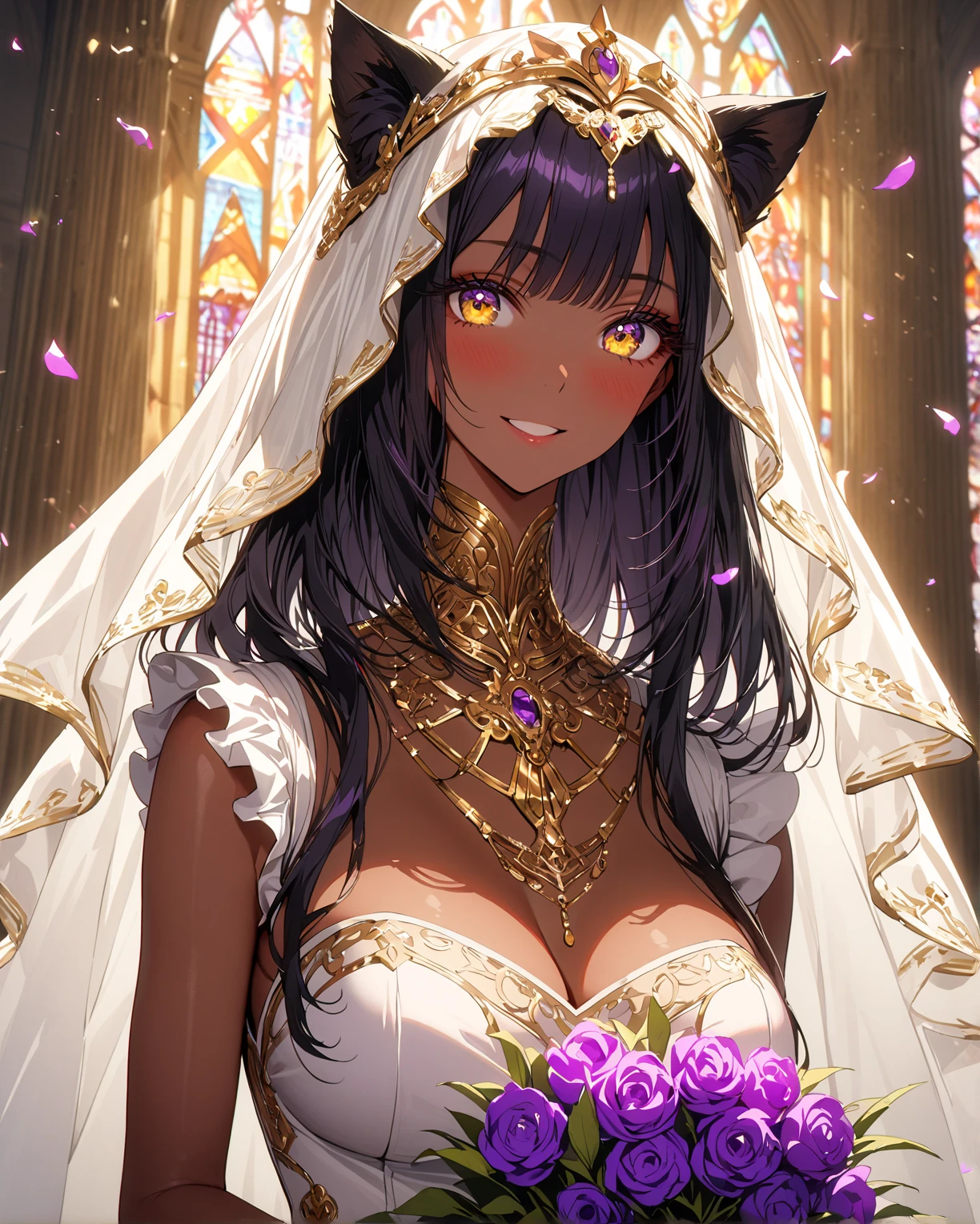 Ultra qualidade, Melhor qualidade, High definition, 1 mulher, sozinho, Woman with pele escura, cabelo preto, pele escura, seios grandes, sensual, casamento dress costume, casamento, retrato, joia, parted lips, olhos escuros, brincos, procurando o espectador, fundo do parque com flores rosas, seios enormes, pequena amostra, sensual, pele de azeitona, pele escura, Papel de parede, Linda noiva sexy, olhos escuros, perfect retrato, Everything around you is perfect, a noiva perfeita, Deusa linda, noiva perfeita, wearing a lush dress worthy of a noiva perfeita
