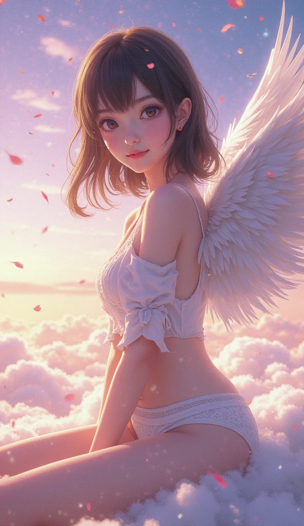 smile、((Cleavage fully exposed))、(((nsfw:1.25))),,(((a very young child:1.44))),(very short hair),(fullbody,(A who is a loli:1.3),(SF),full body,(1 girl, solo, kawaii, anime:1.25),(loli, little, tiny, masterpiece, angel, angel wings, simple halo:1.23), (aqua hair, long hair, blue eyes, twinkle eyes:1.18), (shiny skin, shiny hair, small breast, blue sky:1.18763), (magical girl costume, bare shoulders, white leotard, micro skirt, frills, flying:1.15763), (blush, smile, multicolored clothes, pastel color:1.1225),(dynamic angle, cinematic lighting, depth of field:1.08), fantasy, happy, solo focus, simple background, (see-through:0.85), BREAK