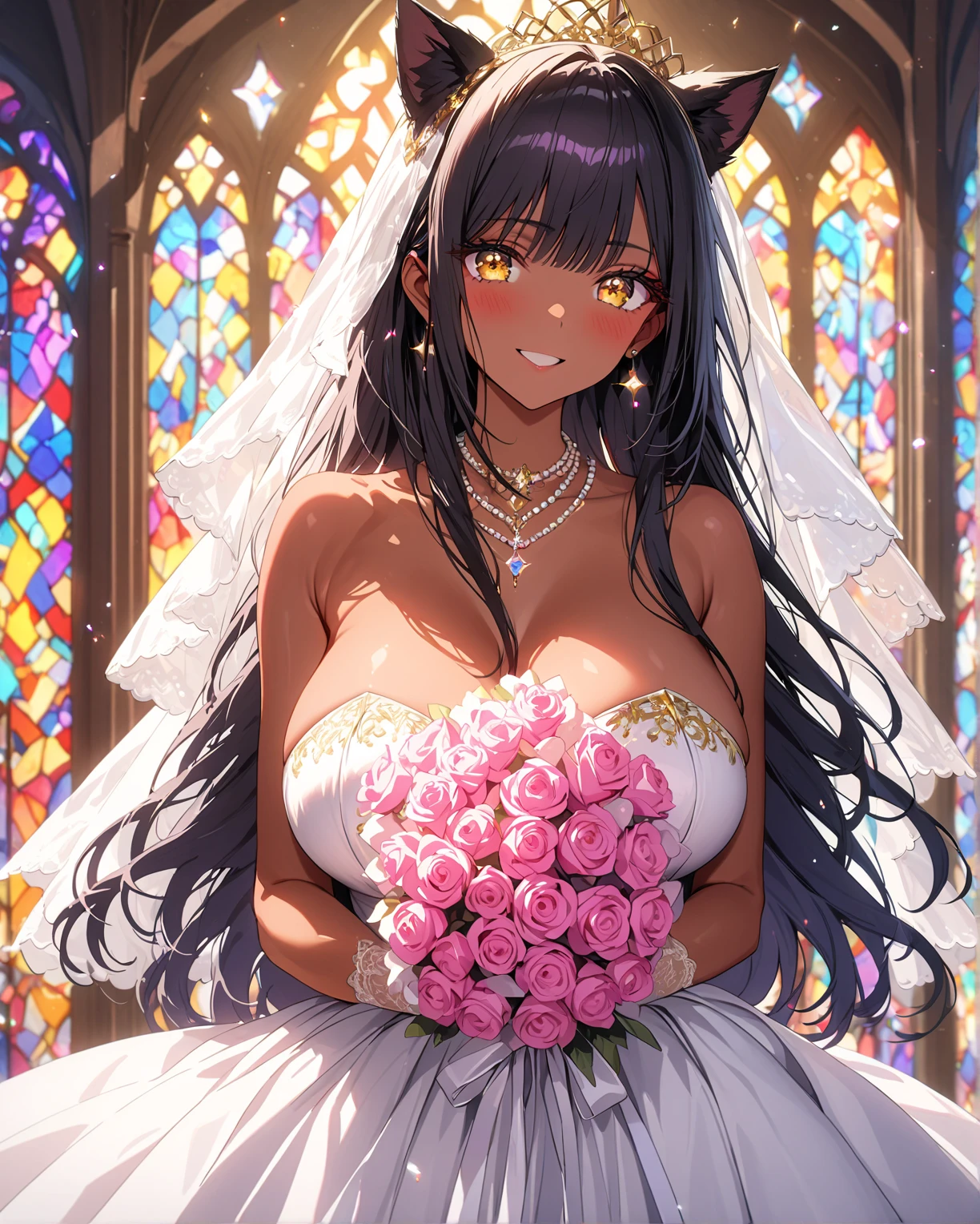 Ultra qualidade,Melhor qualidade,High definition,1 mulher, sozinho, Mulher de pele escura, cabelo preto, pele escura, seios grandes, sensual, casamento dress costume, casamento, retrato, joia, parted lips, olhos escuros, brincos, procurando o espectador, fundo do parque com flores rosas,seios enormes, pequena amostra, sensual, pele de azeitona, pele escura, segurando seios, Papel de parede, Linda noiva sexy,olhos escuros, perfect retrato