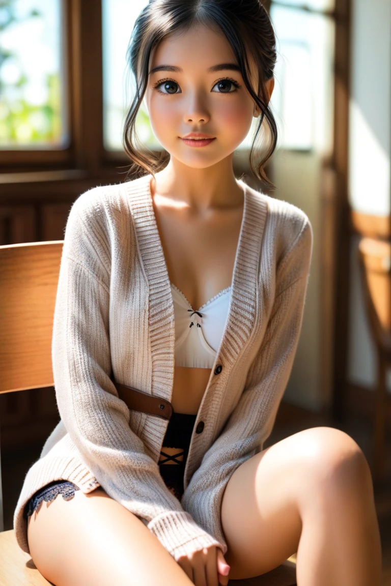 (8K, Raw photo:1.2)Detailed face and eyes,Best Quality, 超A high resolution, Highly detailed ,intricate detailes ,masutepiece ,Cute little girl s , Soft cinematic light, Hyper-detailing,Sharp Focus, High quality, barechested, vaginal,Spread your crotch
