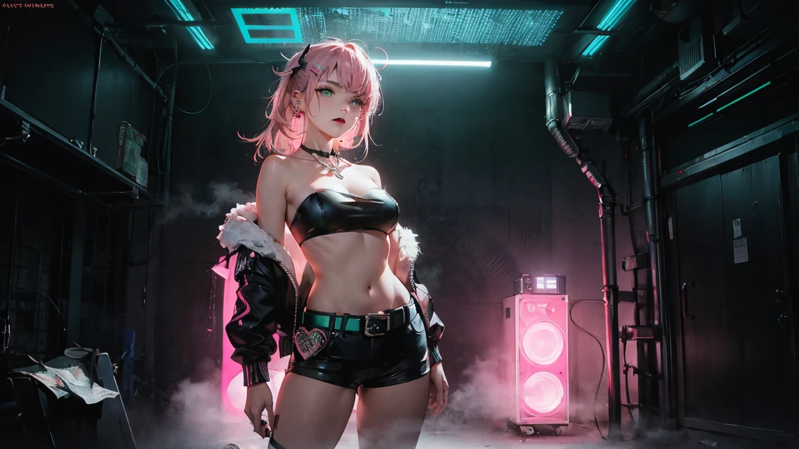 girl spacepunk,(((1girl))),((beautiful girl with cute pink hair)),
(large breasts:1.4),saggy breasts,((pink hair,pink messy hair,colored inner hair,short hair:1.5,absurdly short unkempt hair:1.35,short pink hair,ear breathing,intricate cut hair,((short hair tied up)))),(((pink_eyes:1.3))),intricate eyes,beautiful detailed eyes,symmetrical eyes,((fat)),(((lustrous skin:1.5,bright skin: 1.5,skin tanned,shiny skin,very shiny skin,shiny body,plastic glitter skin,exaggerated shiny skin,illuminated skin,wet legs))),(spider lower abdomen,narrow waist,wide hip,athletic body,inflated legs,detailed body,(detailed face)),
cute,slutty,seductive,erotic,(((nsfw))),
zettai ryouiki,revealing clothing,show skin,((underboob:1.5)),(cleavage),(semi-naked,with little clothing),((tiny micro thong:1.3)),(visible thong straps:1.3),(((tiny futuristic white spandex suit,long sleeve, zipper crop suit, zipper slightly unzipped))),((heavy boots over the knee, white boots)),((micro superhero suit,military patches)),(((white clothes, white outfit, wet clothes,intricate outfit,intricate clothes))),
(dynamic pose:1.0),solo focus,embarrassed,(centered,scale to fit dimensions,Rule of thirds),
cyberpunk city by the ocean at night, with bright neon signs and dark stormy clouds and puddles, scenery:1.25,
artistic photography,(photography taken by sldr),highres, sharp focus, (ultra detailed, extremely detailed), (photorealistic artwork:1.37),(extremely detailed CG unity 8k wallpaper),((synthwave background theme)),(((vibrant colors))),(intricate background),(masterpiece),(best quality),