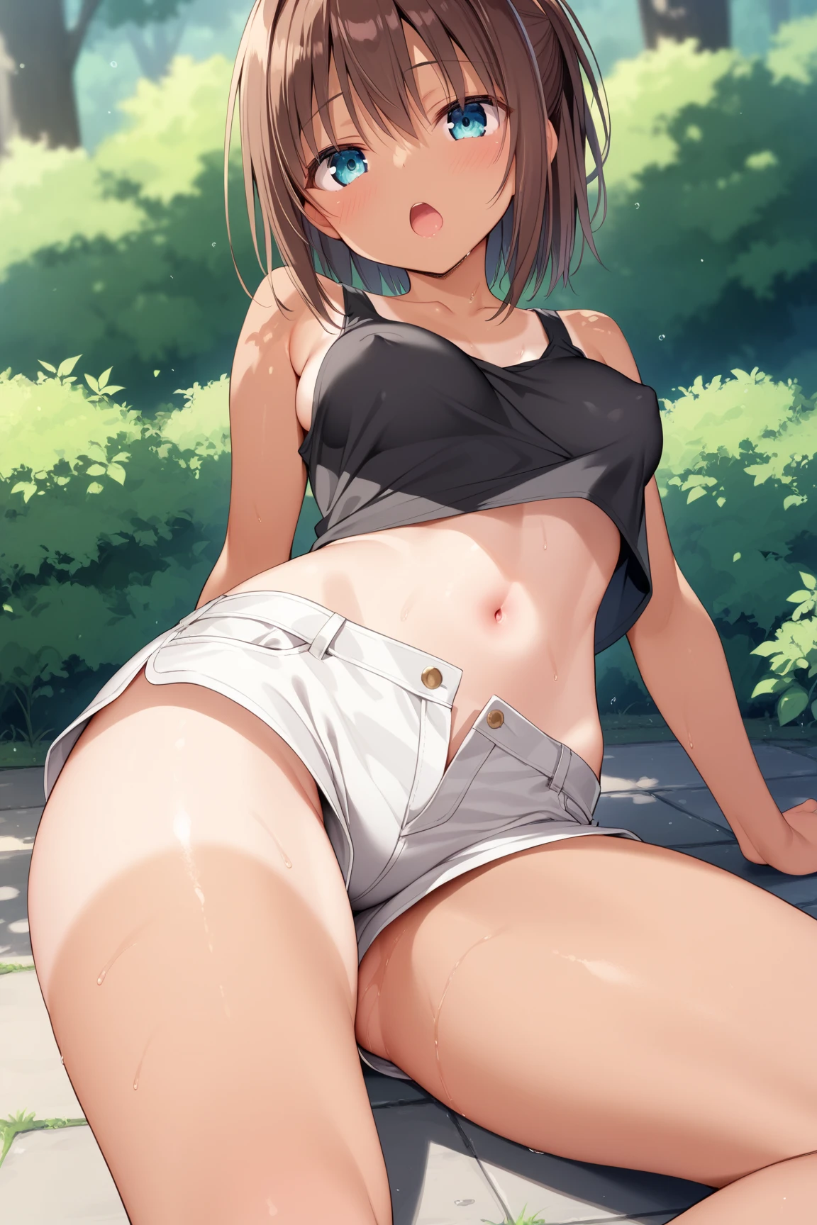 (1 girl), chibi,messy hair, Brown bob hair,,(rape face),, masterpiece, best quality, ultra high res, 8k, Professional Lighting, Photon Mapping,,low saturation,front view, full length, realistic background, shallow depth of field, perfect anatomy,,((cute:1.8)),((10years old:1.5))、(sports ground:1.5)、1 girl,(cute:1.8), perfect face, seriously,(nose blush)、(small breasts:1.8),,(short sleeve gym clothes:1.5),(bra:1.8)、(clothes lift:1.2)、(Camel toe:1.2)、(bottomless),(asshole big anus:1.3), Detailed description vagina,Show butt hole、distress, (blush:1.5), think back:1.5, (open anus:1.6)、((spread legs))、(flat chest:1.2)