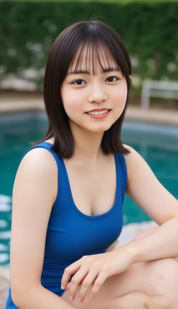 cowboy shot、summer、stage、One piece swimsuit、(upper body shot)
