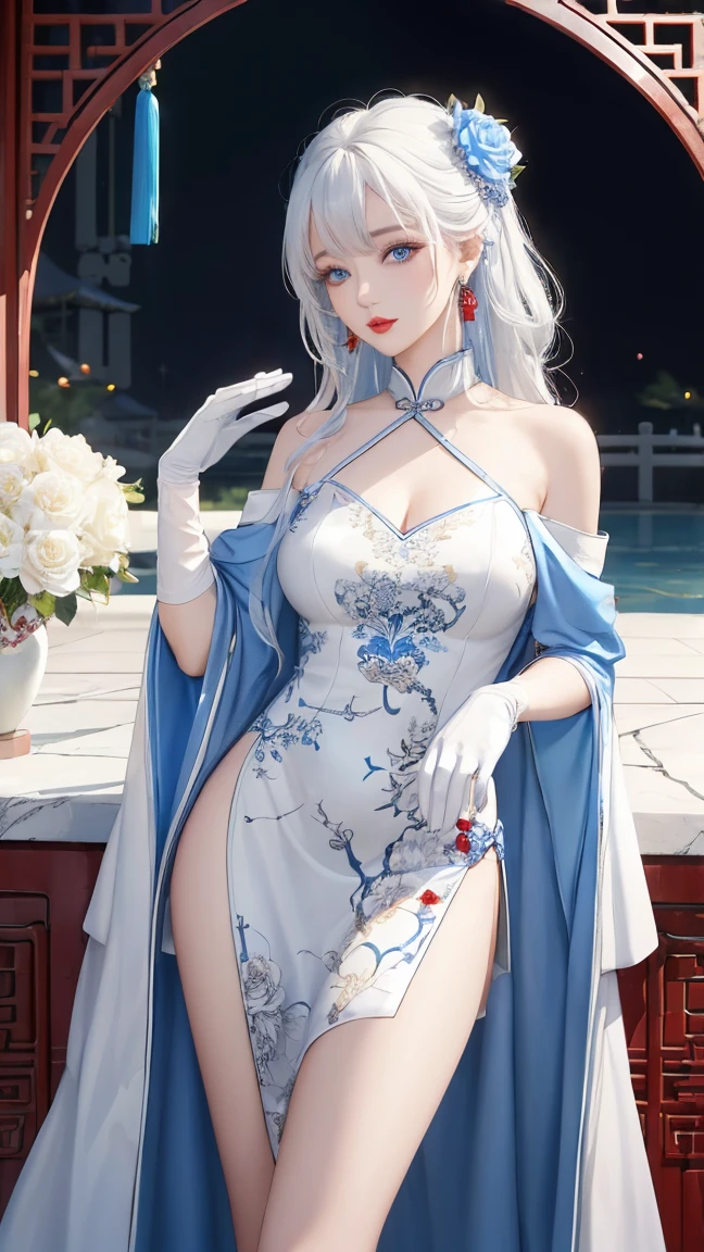 delicated best quality ,masterpiece, illustration, an extremely delicate and beautiful, extremely detailed ,CG ,unity ,8k wallpaper, Amazing, finely detail, masterpiece,best quality,official art,extremely detailed CG unity 8k wallpaper,absurdres, incredibly absurdres, huge filesize , ultra-detailed, highres, extremely detailed,beautiful detailed girl, extremely detailed eyes and face, beautiful detailed eyes,light on face,1girl, (shenhe\genshin impact), (Super realistic), (((White hair))), (single braids), Long hair, (blue eyes), ((long bangs covering one eye)), (((hair on one eye))), (((bangs cover right eye))), ((jewelry)), ((tassel earrings)), (((describe the arm in detail))), (((Super boobs))), ((Big ass)), ((thighs)), big Long legs, ((stockings)), ((Plump body)), (Big breasts), ((Plump boobs)), (detailed hair description),
(Bare shoulder), ((collarbone)), ((offshoulder)), (Shiny skin), (detailed description of face), (detailed description of body), (white and translucent skin), peerless beauty, (extreme beauty), (red lips), (shy ), ( smile), , ((cherry blossom)), (falling petal), ((long sleeves)), ((wide sleeves)), thin silk, penetration, ( in the Japanese hot spring), ((facing the viewer)), ((facing)), , ((any pose)), (sit and soak in the water)), ((There is a lot of water on the body))