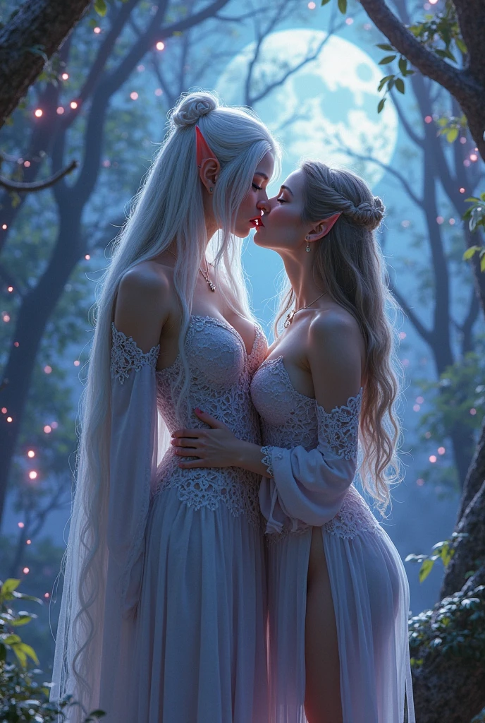 (two subjects)(complex details)(a very high quality,4k,8k,highres,masterpiece:1.2), ultra-detailed, realistic, photorealistic:1.37, HDR, UHD, studio lighting, extreme detail description, professional, vivid colors, bokeh, portraits, landscape, fantasy, sexy, Malaysian, damsel, hijab, sheer, open, translucent dress, big breasts, cute face, unshaved pubic area, pets, kisses, fantasy unicorn, elven glade, moonlight
